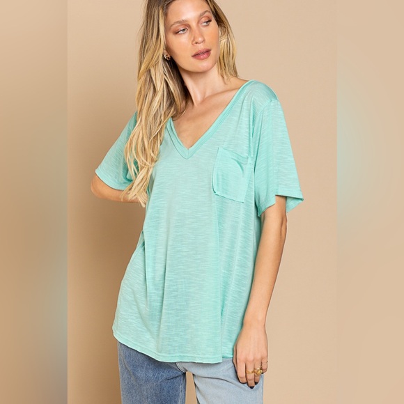 POL TKT502B Paradise Mint V-Neck Short Sleeve Tee - Picture 5 of 5